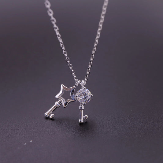 925 Silver CZ & Star Key Necklace